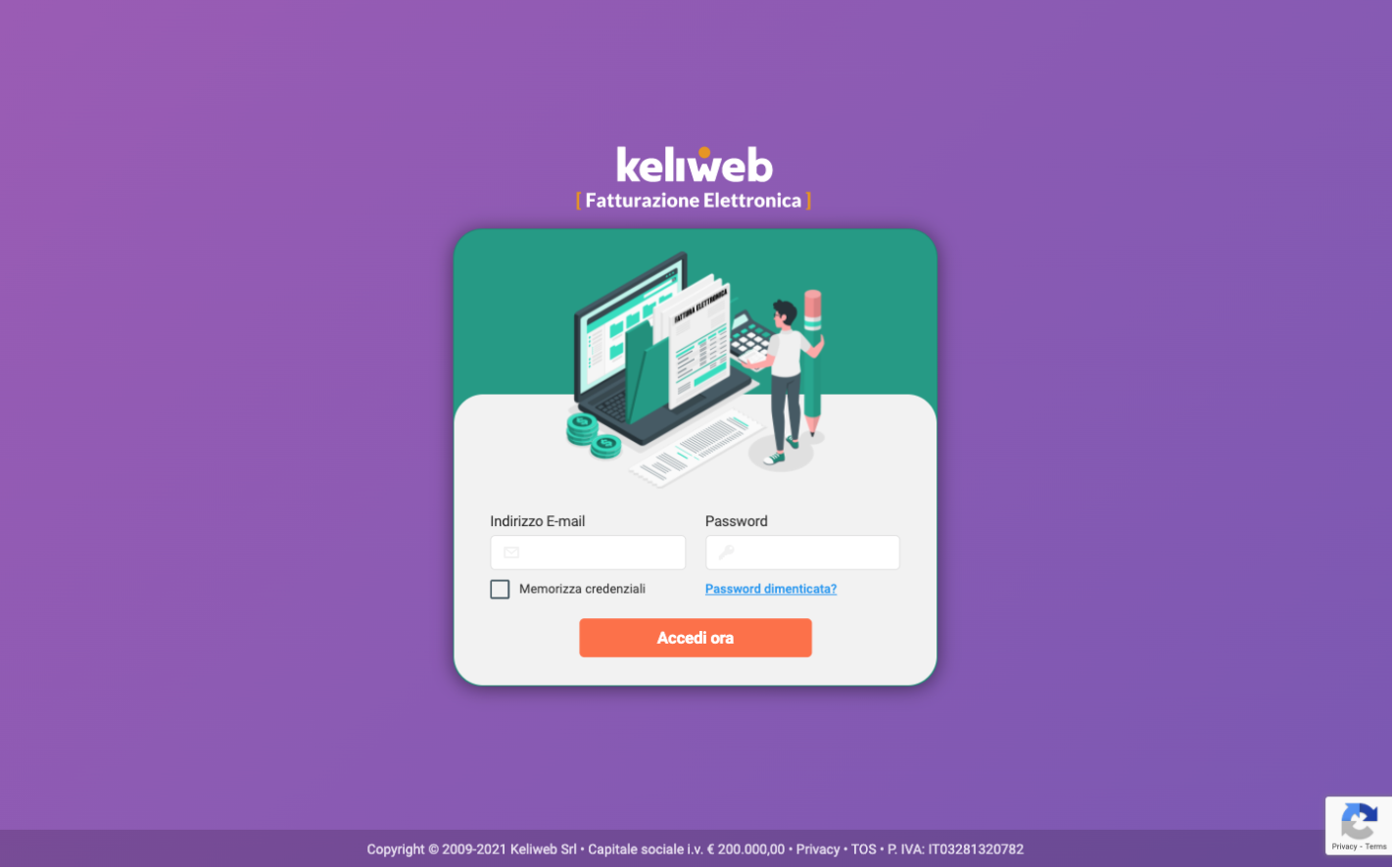 Fig. 1 - Schermata di login Fatturazione Elettronica Keliweb